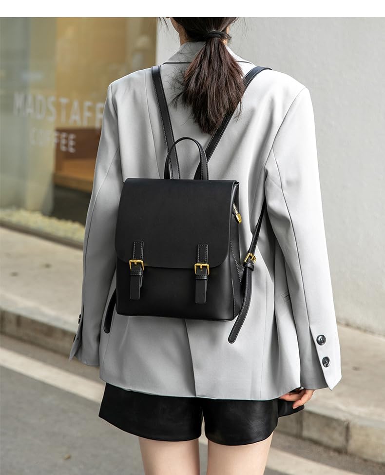 Image of JIUFENG Mini Leather Backpack for Women, Ladies Small Backpack Purse,Sleek Handbag Travel Daypack (Black)