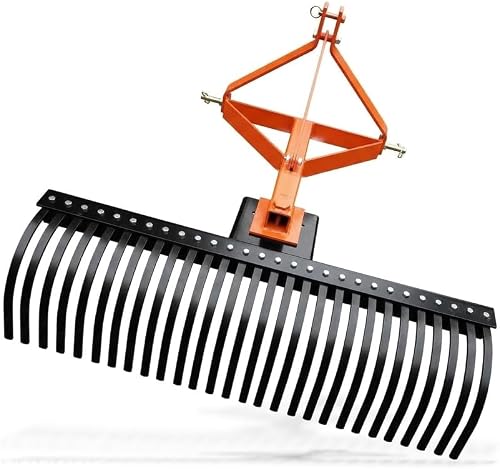 5ft Landscape Rake for Tractor 3 Point Rock Rake Durable Orange 60''