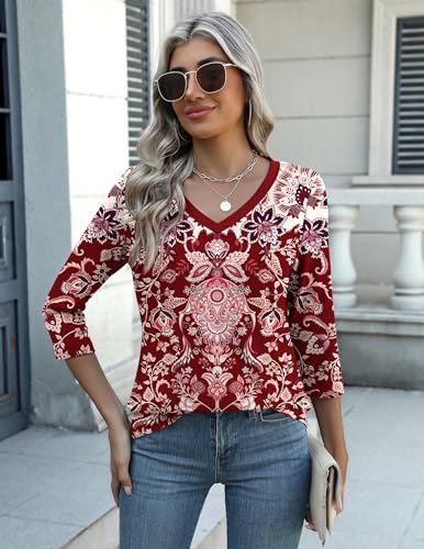Image of Zeagoo Womens Blouse Casual 3 /4 Length Sleeve V Neck Basic T-Shirts Spring Summer Cute Tunic Tops Business Work Tees
