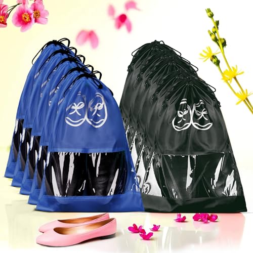 Image of Heart Home Pack of 10 Travel Shoe Organizer | Storage Bags | Travel Carrying Bag | Storage Organizers Set | Shoe Cover with Transparent Window | Shoe Dori Cover | Royal Blue & Black