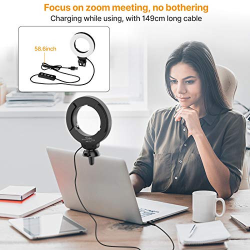 Laptop Selfie Light for Video Conference - 4\" Webcam Conferencing Clip on Lighting, 3200K-6500K Dimmable Led Ring Lights for Remote Work/Zoom Calls/Self Broadcasting/Live Streaming/YouTube/TikTok