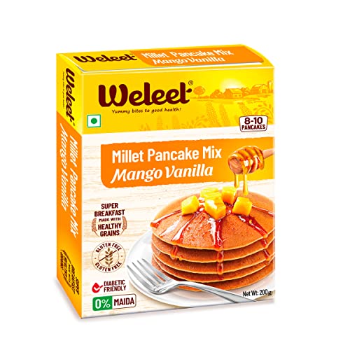 Image of Weleet Millet Pancake Mix | Mango Vanilla Flavour | Pancake Mix Powder, 0% Maida, Gluten Free, Diabetic Friendly - 200 gm, Pack of 1