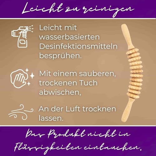 Tuuli Accessories Anti Cellulite Massage Massagegerät Massageroller Roller mit Griff Maderotherapie aus Holz, für Beine, Oberschenkel, Bauch, Körper