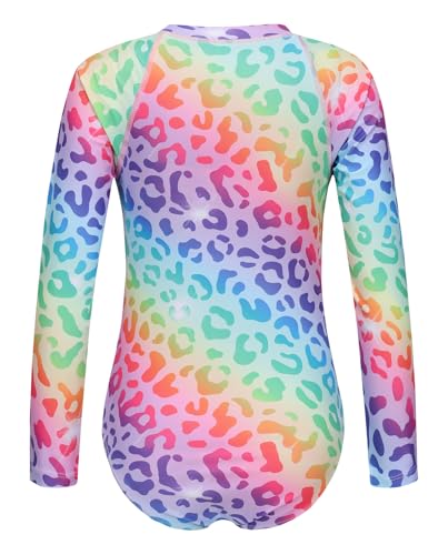 Image of Moon Tree Girls One Piece Swimsuits Long Sleeve Rash Guard Zipper Front Bathing Suit UPF 50+