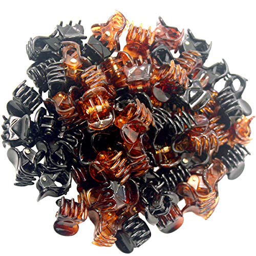 72 Pieces Mini Hair Claw Clips Plastic Hair Claws Pins Clamps Small Hair Jaw Clips for Girls and Women,Crystal Black and Brown