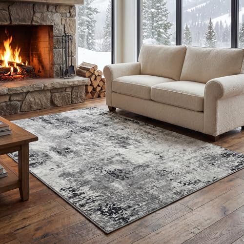 Merelax 4x6 Washable Area Rug for Living Room, Grey Boho