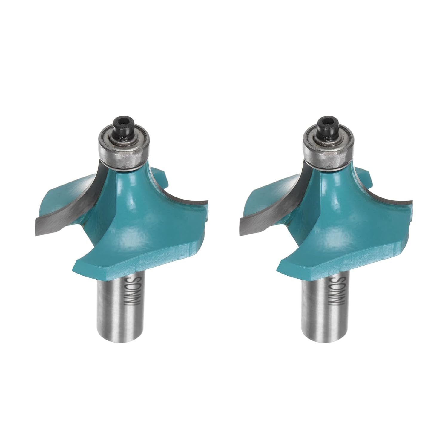 HARFINGTON 2pcs Roundover Router Bit 1/2 Shank 5/8" Radius Carbide Tipped Edge Rounding Over Bit with Bearing Guide, Woodworking Milling Tool, Cyan