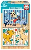 Educa 19290, Disney Klassiker, 2 x 50 Teile Holzpuzzleset für Kinder ab 4 Jahren, Pinocchio, König der Löwen