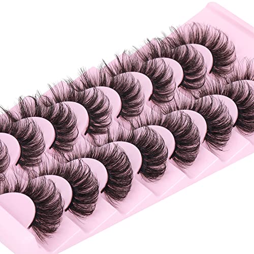 False Eyelashes Fluffy Wispy Mink Lashes Full Dramatic Volume Fake Eye Lashes Cat Eye C Curl Strip Lashes Extensions 8 Pairs By Yawamica #TOP7