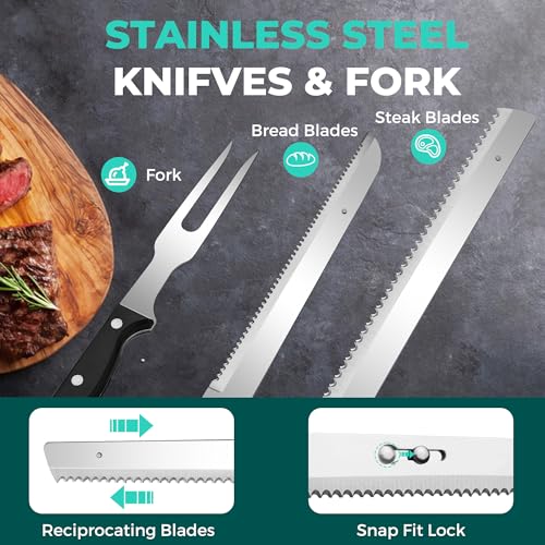 HAUSHOF Cordless Electric Knife Set for Meat Slicing, 8V Electric Carving Knife for Fish, Bread, Turkey, Rechargeable Meat Cutter with Reciprocating Stainless Steel Blades, Safety Lock & Storage Case by HAUSHOF - Image 5