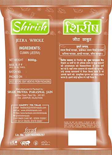 Image of Shirish Masala Jeera Whole 500gm, Cumin Whole (500 Gram Pack of 1)