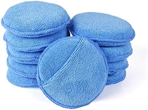 LEOSO Microfiber Wax Applicator, Ultra-Soft Microfiber Wax Applicator Pads with Finger Pocket Wax Applicator for Cars Wax Applicator Foam Sponge (Blue5 Diameter, Pack of 10)