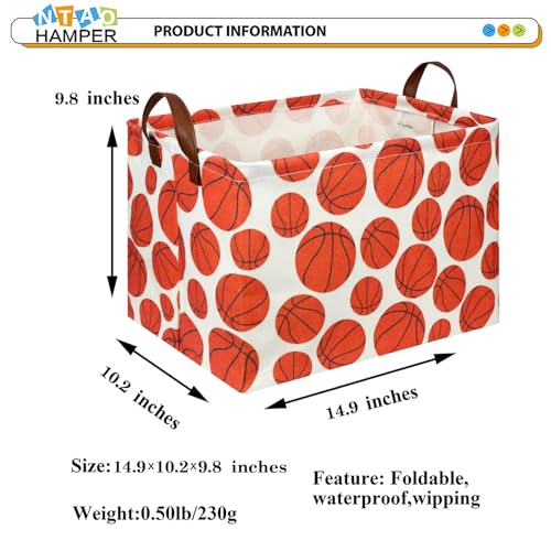 Image of NTAOHAMPER Rectangular Basketball Storage Basket , Storage Bin with Handles,Baby Room Decor,Gift Basket(Basketball)