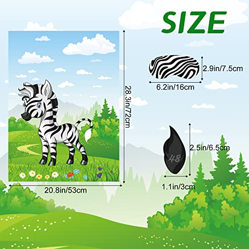 Astaron 2 Sets Pin The Tail On The Zebra Jungle Animal Party Game Zoo-Themed Birthday Party Supplies 2 Posters 21"X 28" With 48Pcs Tail Stickers Kids Wall Home Decor #TOP2