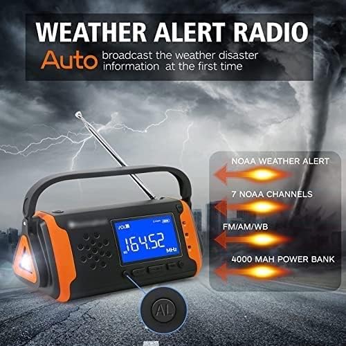 Crank Radio, with Rechargeable 4000mAh Battery LED Torch SOS Alarm Emergency Radio AM FM Portable Radio