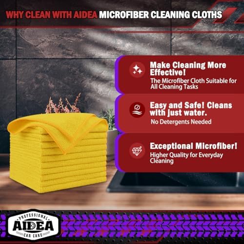 AIDEA Microfiber Cleaning Cloth-10PK, Microfiber Towels for Cars, 12"×12"