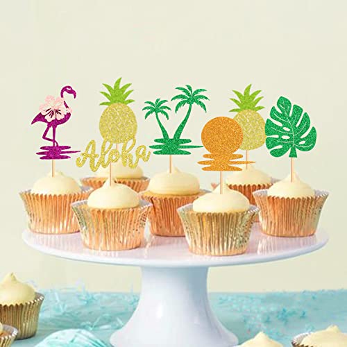Keaziu 36Pcs Tropical Cupcake Toppers Hawaii Aloha Luau Cupcake Picks Flamingo Flower Plam Leaves Pineapple For Summer Hawaii Baby Shower Birthday Wedding Party Cake Supplies #TOP4