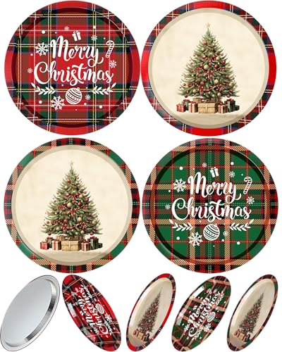Yaomiao 8 Pcs Christmas Cookie Plates Christmas Trays Round Plaid Serving Platter, Red and Black Iron Cookie Trays for Dessert Snacks Xmas Party Decorations, 4 Styles (Vivid Style)