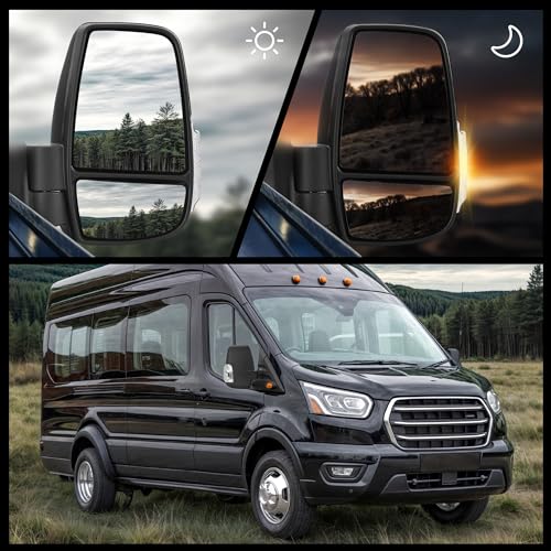 DWVO Right Passenger Side Mirror Compatible with 2015 2016 2017 2018 2019 2020 2021 Ford Transit 150 250 350 350 HD, Door Mirror with Power Heated Manual Folding LED Turn Signal by DWVO - Used condition - Image 3