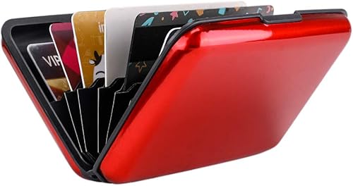 Miniatura 6 de Elfish Mini RFID Cartera de aluminio para tarjetas de crédito, funda de identificación de metal para hombres y mujeres, Rojo), CX1002