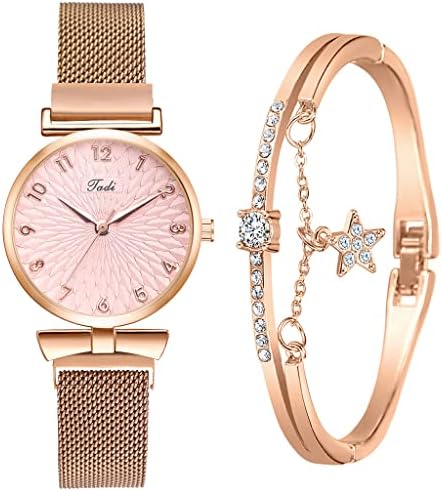 Womens Watch Gifts Set with Bracelet Rose Gold for Lady Female Elegant Luxury Wrist Watches Ladies Stylish Bracelet Watches