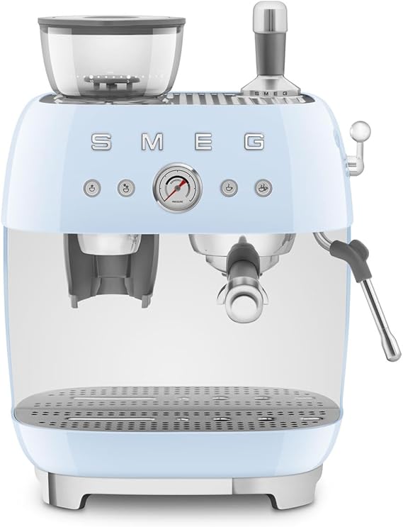 Smeg EGF03 Semi-Automatic Espresso Machine with Built-In Grinder, Dual Thermoblock, 50s Retro Style Pastel Blue (120 V)