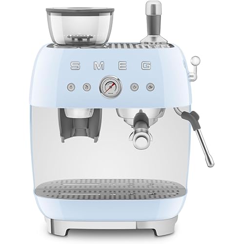 Smeg EGF03 Semi-Automatic Espresso Machine with Built-In Grinder, Dual Thermoblock, 50’s Retro Style – Pastel Blue (120 V)
