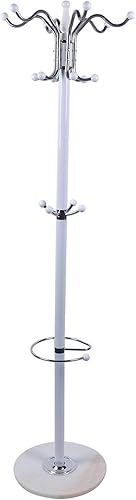 Miniatura 9 de OUKANING Perchero de metal de pie con 16 ganchos, soporte organizador de bolsas para sombrero, base de mármol para entrada, pasillo, dormitorio,