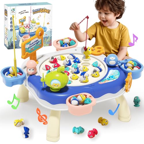 Jiakora Jouet de Pêche Magnétique avec Musique, Jeux de Pêche électroniques Grande avec 8 Canne Et 24 Poissons, Jouets éducatifs pour Enfants Cadeaux pour...