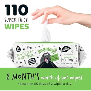 Dog Wipes, 100% Plastic Free Biodegradable pet wipes for full body, eye wipes, ear wipes, bum & paws. 110 sensitive dog grooming wipes for dogs, puppy & cat grooming (Fragrance Free) Dog Wipes, 100% Plastic Free Biodegradable pet wipes for full body, eye wipes, ear wipes, bum & paws. 110 sensitive dog grooming wipes for dogs, puppy & cat grooming (Fragrance Free)