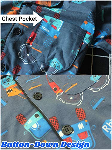 Pajamas For Boys Long Button-Down Loungewear Notch Collar Little Kids Sleepwear Two Piece Set Truck Pjs Size 7 #TOP2