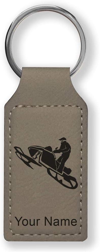 LaserGram Rectangle Keychain, Snowmobile, Personalized Engraving Included (Gray)