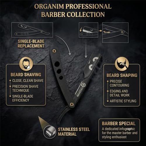 Image of Stainless Steel Black Coated Barber Razor | Sliding Head Manual Straight Razor |Salon & Home Beard Styling
