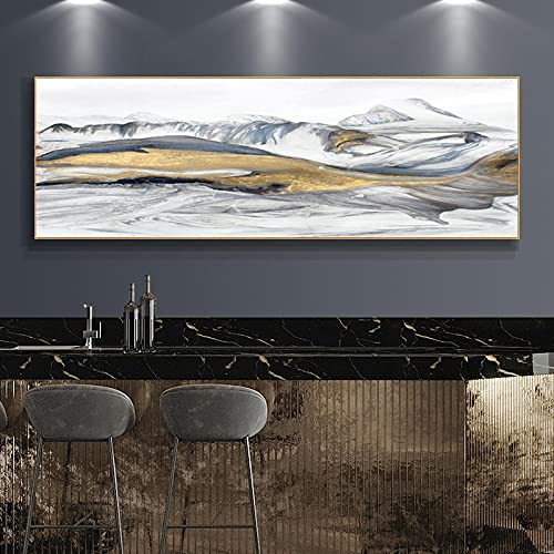 Peinture abstraite moderne sur toile 30x90 cm motif montagnes dorées sans cadre