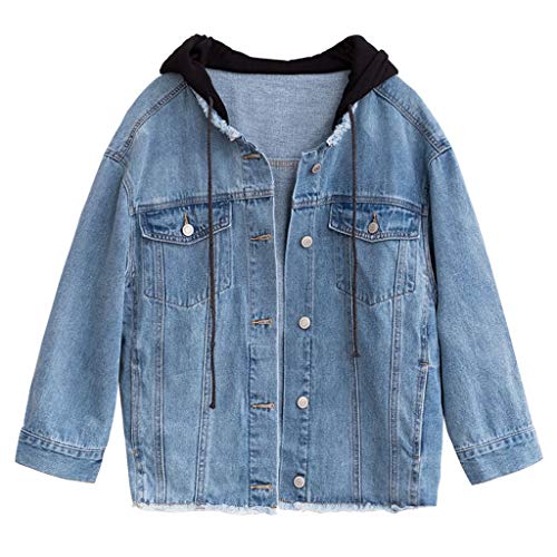 Zen Air À Capuche Denim Veste Femme, Mode en Vrac Retro Veste Petit Ami Casual Manteau Manches Longues (Color : Blue, Size : M) Cover