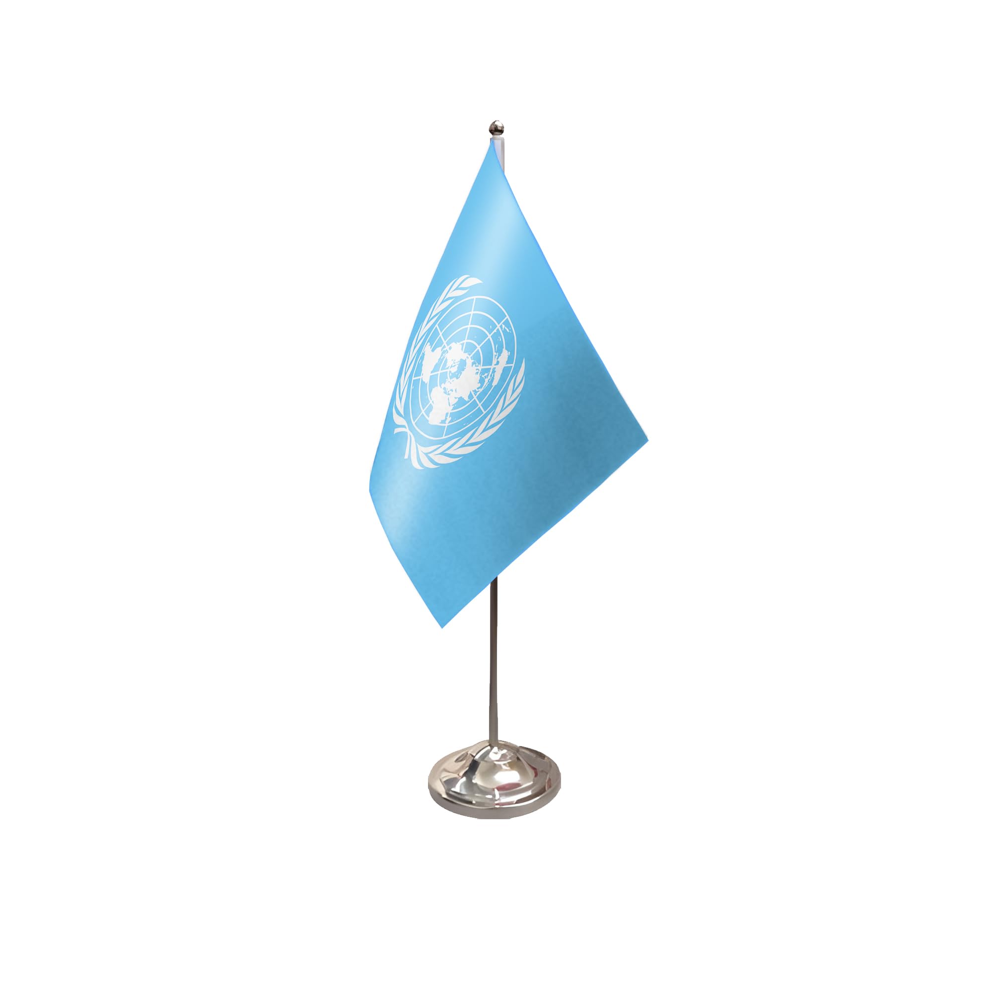 Flagtex United Nations Satin Table Flag With Chrome Pole & Base