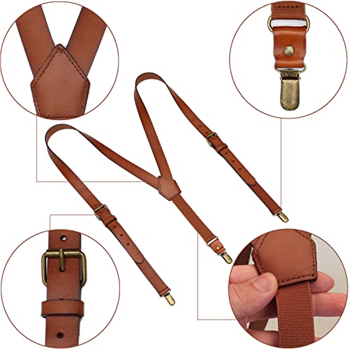 Eurynome Leather Suspenders For Men Wide Genuine Leather Suspenders Adjustable Brown Personalized Groomsmen Gifts #TOP1