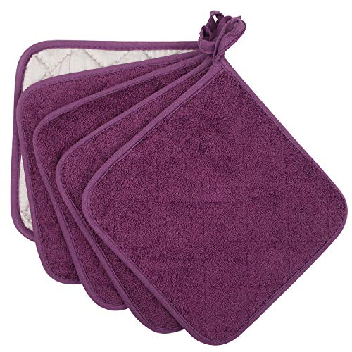 100% Cotton Kitchen Everyday Basic Terry Pot Holder Heat Resistant Coaster Potholder For Cooking And Baking Set Of 5 Grape #TOP1