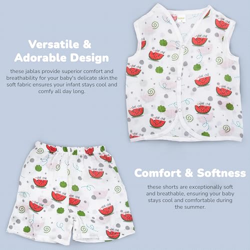Image of BAYBEE 100% Muslin Cotton New Born Baby Clothes for Kids | Sleeveless Summer Wear with Soft & Breathable | Shirt and Shorts Set | Jablas for Baby Girl Boy Dress