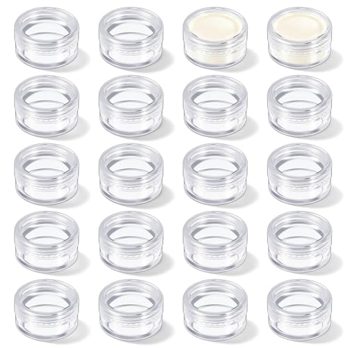 20PCS 5ml Clear Sample Pots, Empty Small Travel Containers Leak Proof Refillable Cosmetic Jars 5 Gram Plastic Makeup Sample Storage Jars with Lids for Lip Balm Scrub Glitter Cream Bead DIY Cosmetics