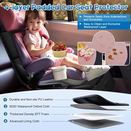 Image of Car Seat Protector for Child, 2 Pack Baby Covers with Mesh Pockets & Non-Slip Backing 600D Durable Under Seat for Back (Rose Gold, Standard)