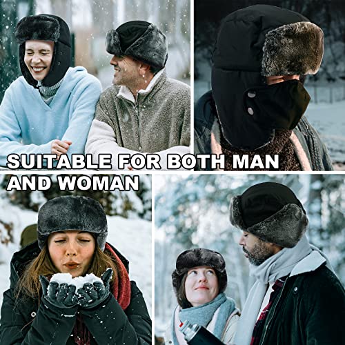 Trapper Hat Winter Hats For Men Women, Russian Warm Trooper Hat With Ear Flaps, Ushanka Bomber Fur Hats With Windproof Mask Black #TOP6