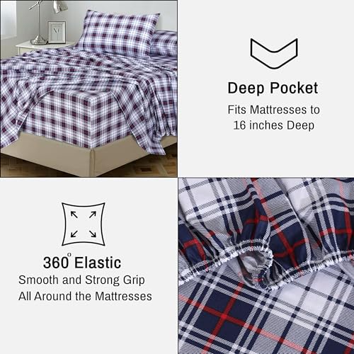 RUVANTI 100% Cotton Twin Sheets Set, 3 Pieces, Soft & Breathable Percale Weave Bedding, Deep Pocket 16", Hotel Standard, Crisp Cool Feel, Durable, Perfect Floral Bed Sheet, Prussian