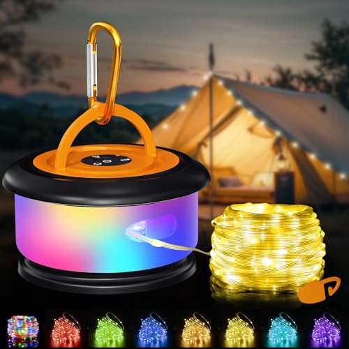 Bylitodt Camping String Lights, Retractable 32.8ft RGB Flash Lamp, Rechargeable LED Fairy Lights...