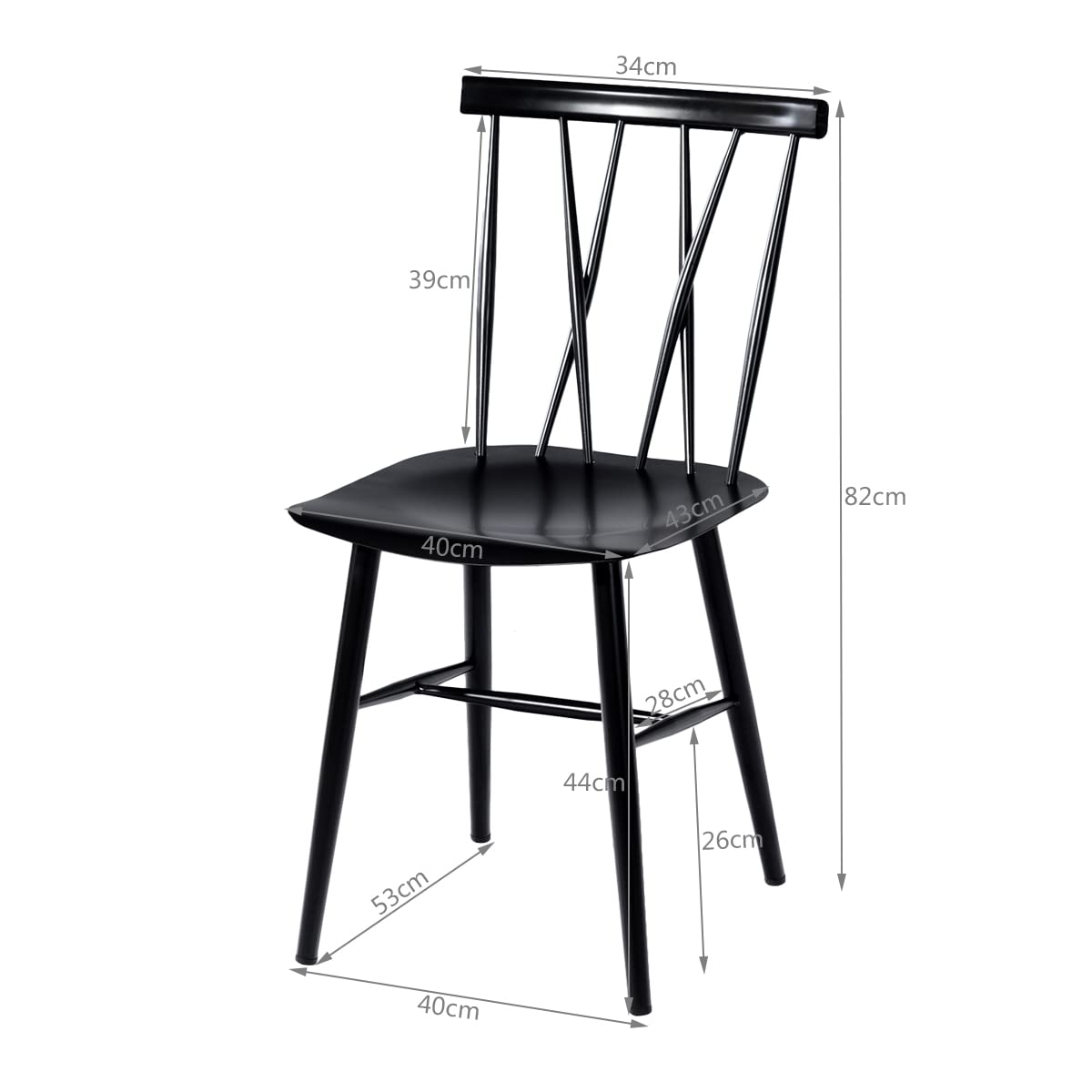 GIANTEX Set van 2 stoelen, stapelbaar, eetkamerstoelen met robuust