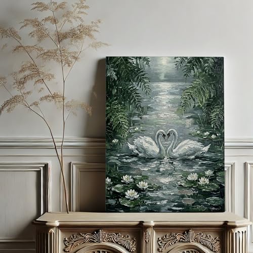 Toile murale oiseaux romantiques vert gris haute définition - 4