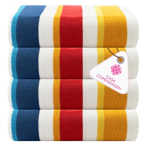 Casa Copenhagen Set de Regalo de 4 Toallas – Amarillo Limon, Toallas de Piscina extragrandes de 75x150 cm, 100% algodón (El Regalo de Verano Hombres y Mujeres)