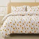 Viviland Floral Duvet Cover King Size, Sunflower Zipper Closure Duvet Cover Set, Soft Microfiber Flower Printed Bedding Set with 4 Ties