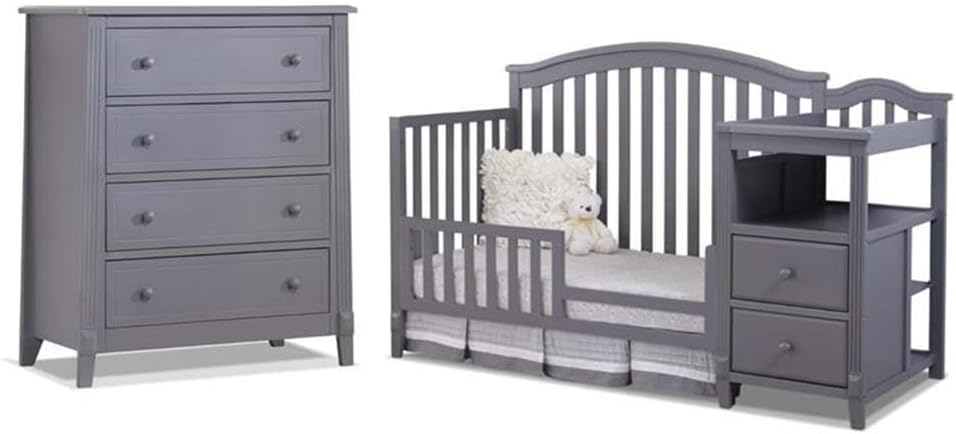 Pemberly Row Set of 2 4-Drawer Chest & Crib and Charger in Gray