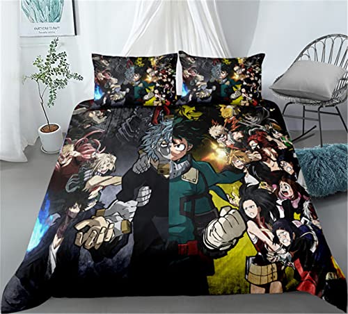 Koniee Boys Girls My Hero Academia Bedding Set 3 Piece Anime Cotton Duvet Cover Sets for Kids Teen Soft Comforter Cover Zipper